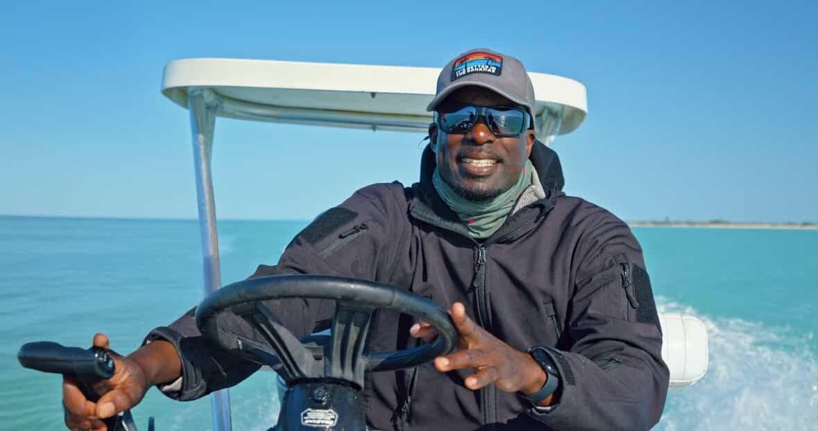 Tarpon held boat-side on the Andros flats by Captain Shawn Leadon